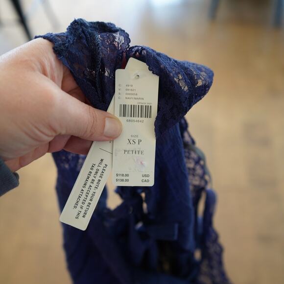 NWT SET 2 ANTHROPOLOGIE LACE TUNIC TOP &‎ SHORTS LOUNGE SLEEP PAJAMA NAVY XS - Picture 5 of 9